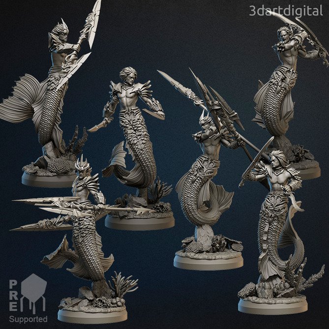Miniature: Merfolk Warriors Male - 6pc